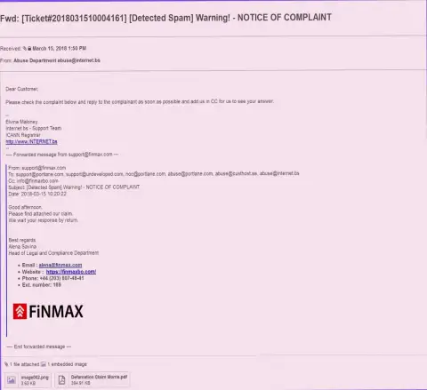 Схожая жалоба на официальный ресурс FiNMAX поступила и доменному регистратору