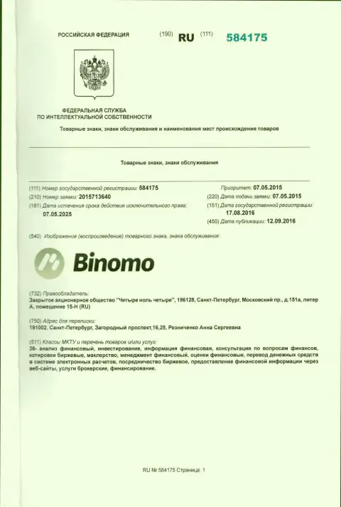 Описание фирменного знака Биномо в России и его владелец
