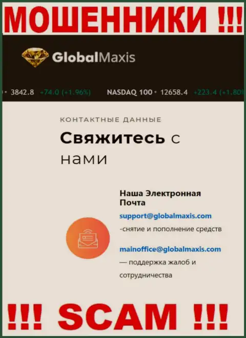 Адрес почты аферистов GlobalMaxis, который они представили у себя на официальном web-ресурсе