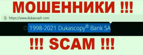 DukasCash - это интернет-мошенники, а управляет ими юр. лицо Дукаскопи Банк СА