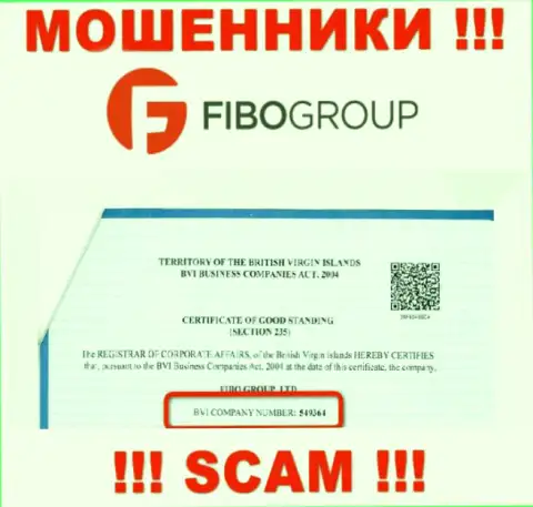 Номер регистрации мошеннической конторы ФибоГрупп - 549364