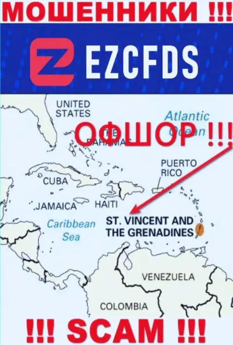 St. Vincent and the Grenadines - оффшорное место регистрации мошенников EZCFDS Com, опубликованное на их web-ресурсе