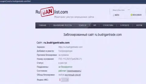 Сайт BudriganTrade в пределах России заблокирован Генпрокуратурой