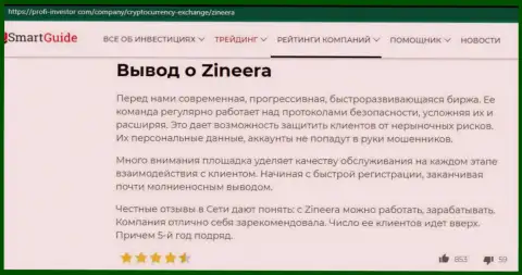 Заключение в публикации о условиях совершения сделок компании Zineera Com, опубликованной на веб-портале Профи Инвестор Ком