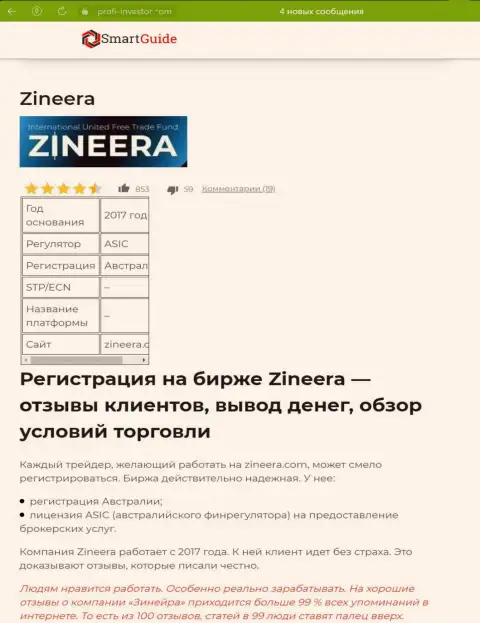 Разбор условий дилера Zineera, рассмотренный в статье на веб-сайте Smartguides24 Com