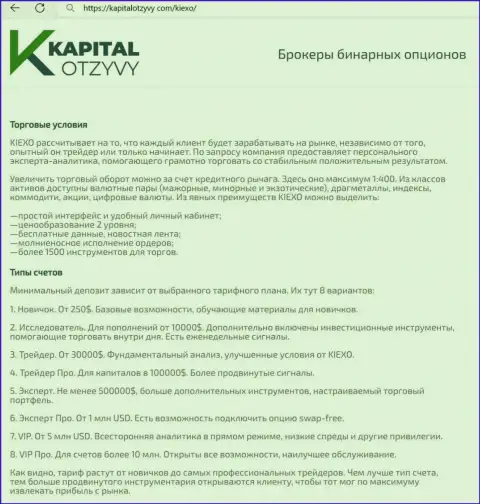Сайт KapitalOtzyvy Com у себя на страницах тоже разместил информационную публикацию об условиях для торговли дилинговой компании KIEXO